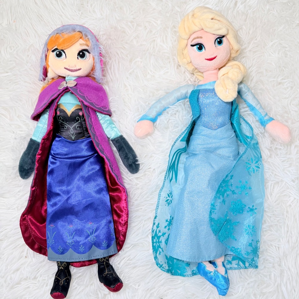 Disney Frozen Anna and Elsa Plush Doll Set 15" Soft Stuffed Toy Figures